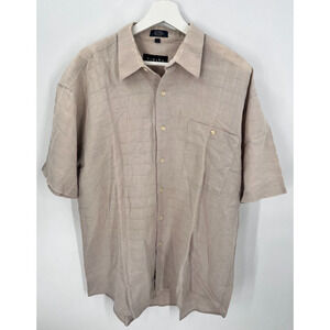 Visivo Linen Blend Button Down Dress Shirt Short Sleeve Collared Beige Men's L